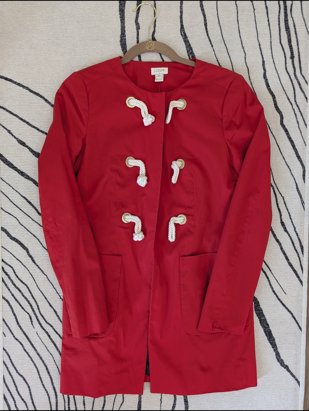 • j. crew • red rope-detail trench coat